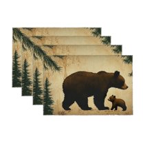 Fenyluxe Bear Placemats Set of 4,Wild Animal Table Place Mats,Rustic Cabin Country Nature Wildlife Bear Brown Black Placemat for Kitchen Dining Table Decoration Indoor Outdoor 11.8*17.7in
