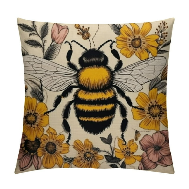 Fenyluxe Bee Happy Bee Kind Pillow Covers Yellow White Buffalo Plaids