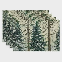 Fenyluxe  Beige Pine Tree Snowflake Christmas Placemats Set of 4,Wipeable Table Mats for Party Kitchen Dining Decor 18x12in