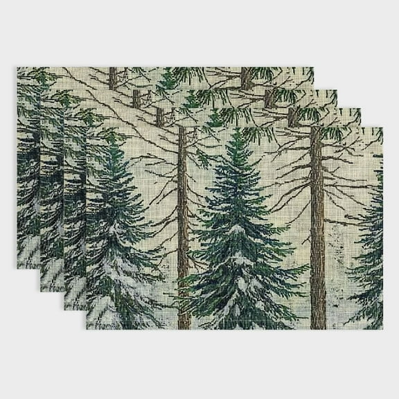 Fenyluxe  Beige Pine Tree Snowflake Christmas Placemats Set of 4,Wipeable Table Mats for Party Kitchen Dining Decor 18x12in