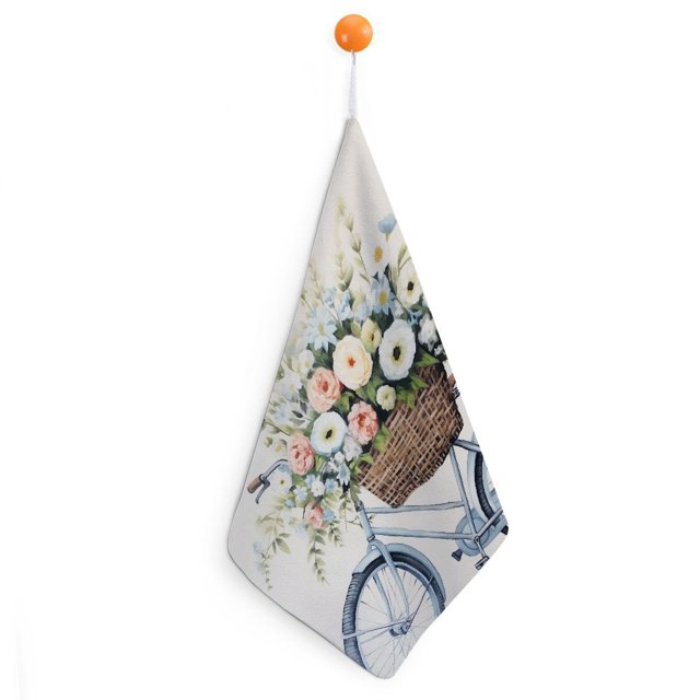 Fenyluxe Bicycle Flowers Watercolor Painting Kitchen Towel Super