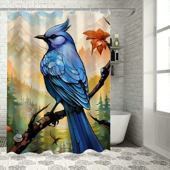Fenyluxe Bird Branch Forest Printed Shower Curtain Decor 100% Polyester Bathroom Curtain with Hooks 36x72