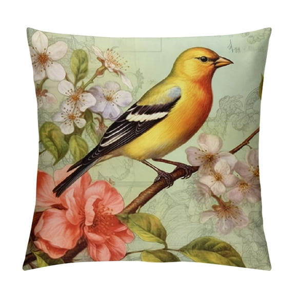Fenyluxe Bird Flowers Branch Pillow Covers for Couch Sofa Indoor Outdoor Pillow Case Pillowcase Short Plush 1PC 20x20in
