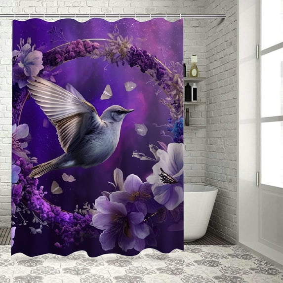 Fenyluxe Bird Flowers Fantasy Pretty Bathroom Shower Curtain Set with Hooks, Polyester Fiber, Various Sizes, Sustainable, Easy to Install 69x72
