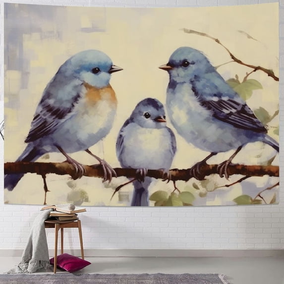 Fenyluxe Birds Branch Baby Bird Tapestry Wall Hanging for Bedroom Dorm Decoration - Short Plush Fabric, Easy to Hang - Multi-Functional Decor 60x50inch