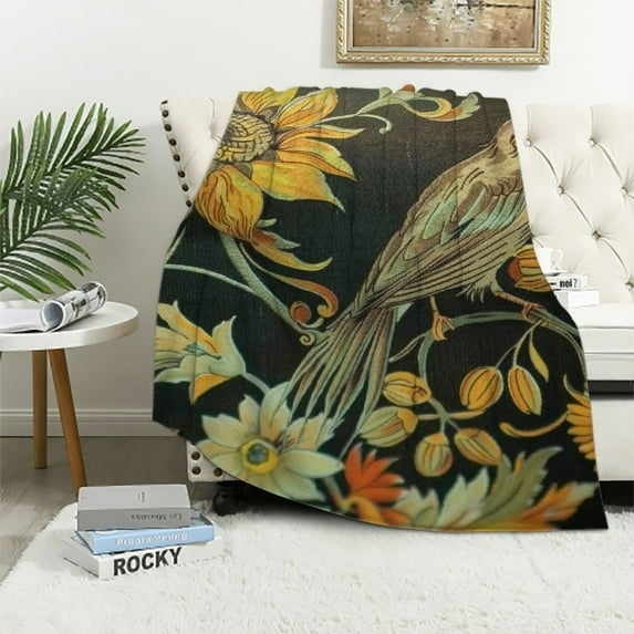 Fenyluxe Birds Flowers Sunflower Throw Blankets for Sofa Couch Cottagecore Room Decor All Seasons Blanket Exquisite Gifts 50x60in