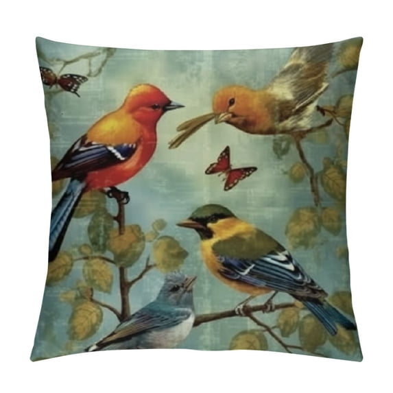 Fenyluxe Birds, Forest, Leaves Pillow Covers for Couch Sofa Indoor Outdoor Square Design Soft and Durable 1PC 24x24in