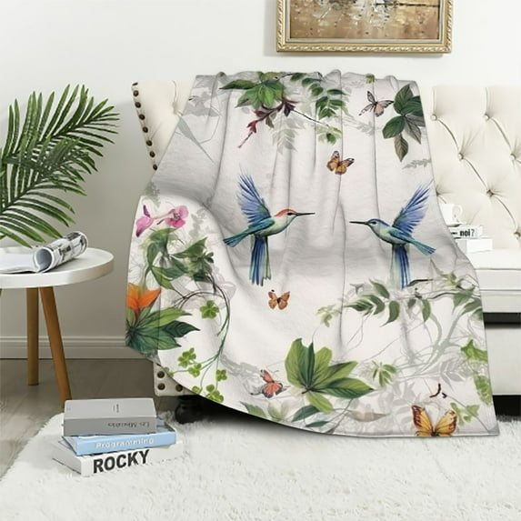 Fenyluxe Birds Leaves Nature Flannel Throw Blanket for Sofa Couch Cottagecore Room All Seasons Long-Lasting Blanket 50x60in