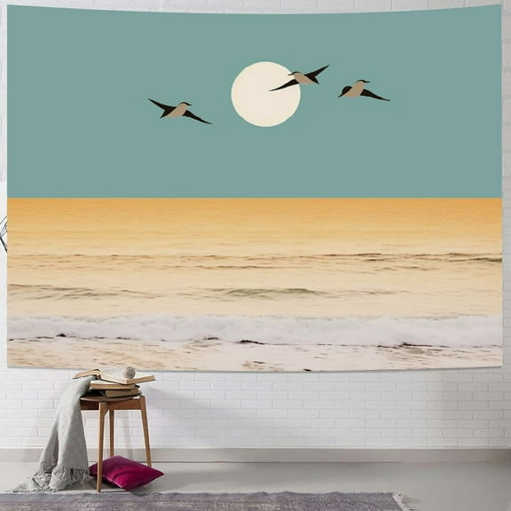 Fenyluxe Birds Water Minimalist Print Tapestry Short Plush Home Decor Wall Hanging Art Living Room Bedroom Dorm 40x30inch