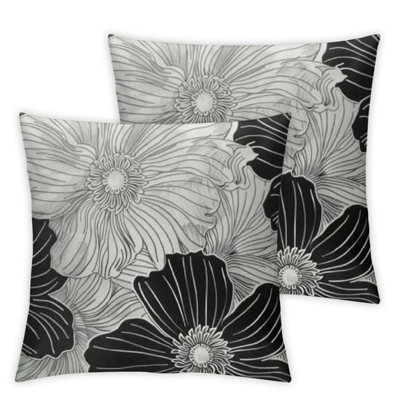 Fenyluxe Black White Pillow Covers Set of 2 Grey Floral Throw Pillow Cover Soft Modern Accent Gray Peony Flower Decor Couch Cushion Cover for Bed Living Room Chair Sofa Pillow Cases White