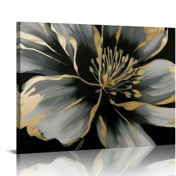 Fenyluxe Black and Gold Flower Canvas Art Modern Prints for Wall Decor - Ideal Choice for Bedroom, Kitchen - Ready To Hang Home Art Decor 20x16in