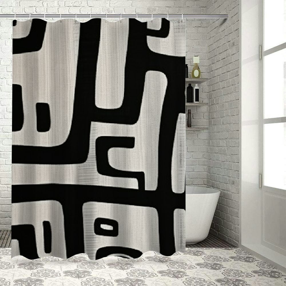Fenyluxe Black and White Abstract Art Shower Curtain Set with Hooks, Chic Modern Bathroom Decor, 100% Polyester Fabric, Various Sizes 60"x72