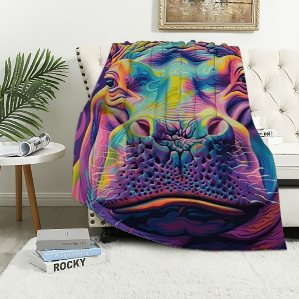 Fenyluxe Blanket Hippo Cute Hippopotamus Gifts Lightweight Throws Soft