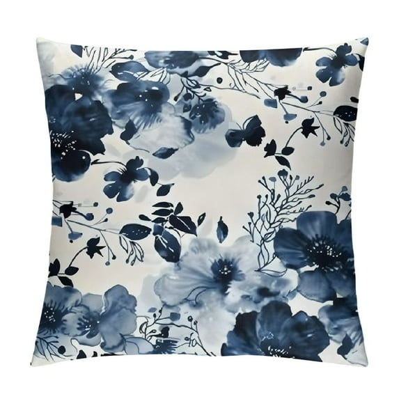 Fenyluxe Blue Flowered Design Modern Farmhouse Rustic Decorative Couch Pillow Cases with Zipper Home Decor Pillow Case 1PC 18x18in