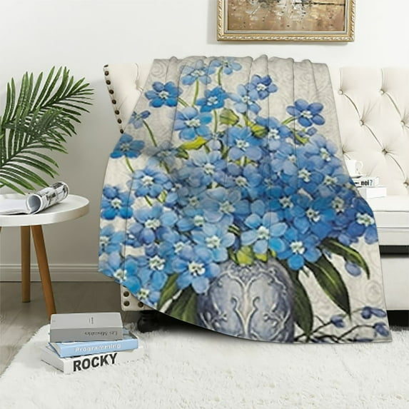 Fenyluxe Blue Flowers Ideal Comfy Throw Blanket Lightweight and Luxurious Blanket for All Seasons 60x80in