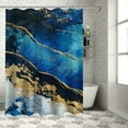 Fenyluxe Blue Gold Black Shower Curtain Bathroom Decor Set with Hooks