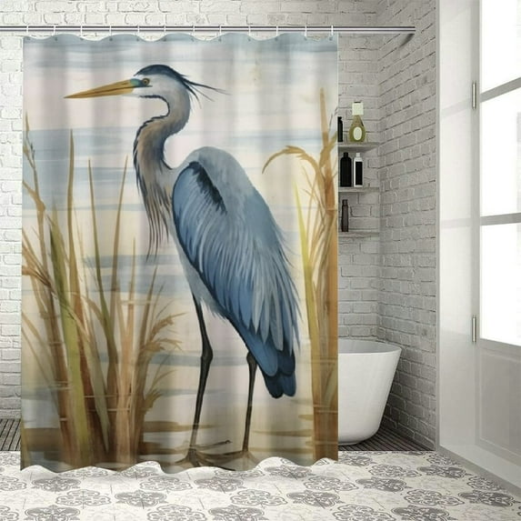 Fenyluxe Blue Heron Printed Shower Curtain, Easy Care 100% Polyester Fiber Bathroom Decor Curtain with Hooks 36x72