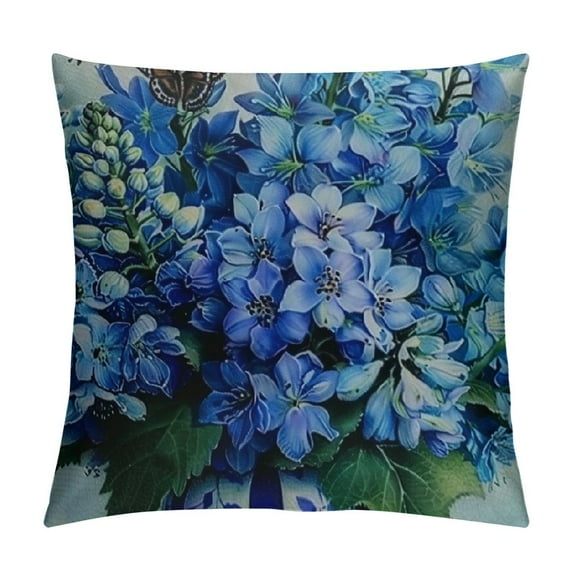 Fenyluxe Blue Hydrangea Wildflower Spring Throw Pillow Covers Outdoor Spring Summer Floral Decor Farmhouse Lumbar Decorative Throw Pillows Cases Decorations for Couch Sofa Porch 24x24in
