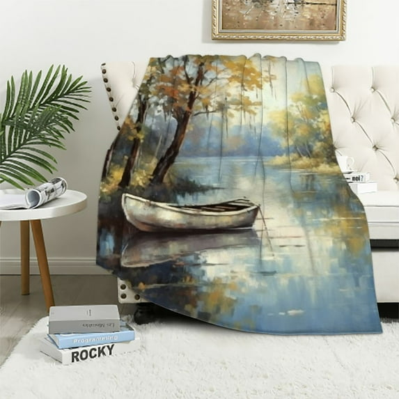 Fenyluxe Boats Water Tree Ideal Comfy Throw Blanket Soft Plush Blanket for All Seasons - Bed Blanket 40x50in
