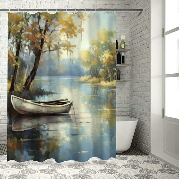 Fenyluxe Boats Water Tree Pretty Shower Curtain 100% Polyester Fabric Bathroom Decor with Hooks 36x72