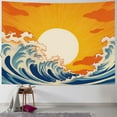 thumbnail image 1 of Fenyluxe  Boho Sun Tapestry Abstract Wave Sunset Sunrise Beach Vintage Mid Century Minimalist Orange Blue Japanese Art Hanging Bedroom Living Room Dorm Wall Blankets Home Decor 40x30inch, 1 of 6