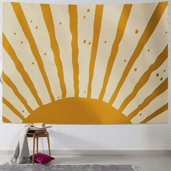 Fenyluxe Boho Sun Tapestry Horizontal Sunset Sun rise Vintage Hippie Tapestries Wall Hanging Bedroom Bohemian Abstract Minimalist Mid Century Art Tapestry Wall Decor For Living Room Dorm 40x30inch
