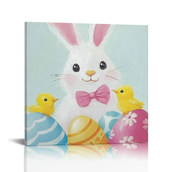 Fenyluxe Bunny Chick Eggs Canvas Print Easter Wall Decor 12x12in