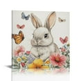 thumbnail image 1 of Fenyluxe Bunny Flowers Butterflies Canvas Wall Art Home Decor 12x12in, 1 of 6