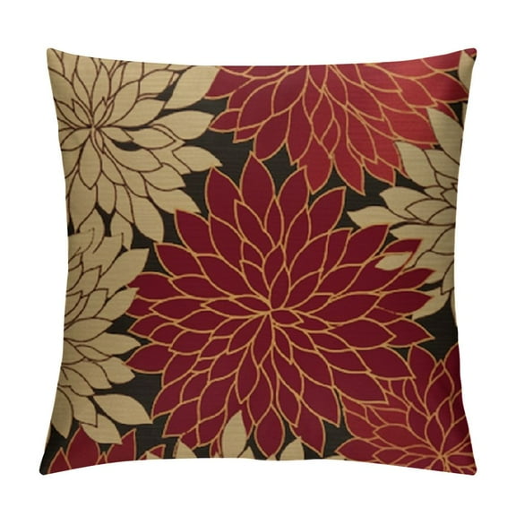 Fenyluxe Burgundy Red Brown Pillow Covers, Dahlia Floral Decorative Outdoor Throw Pillow Covers Geometric Flower Modern Style Cushion Pillow Covers for Sofa Couch Outdoor Decor 12x12in