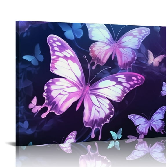 Fenyluxe Butterflies Purple Holography Canvas Wall Art Decor for Home Living Room Bedroom Kitchen Bathroom Office Salon Bar Mediation Ready To Hang Room Home Art Decor 16x12in