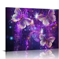 Fenyluxe Butterflies Stars Purple Canvas Wall Art With Frame 16x12x0.75in