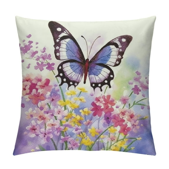 Fenyluxe Butterfly Flowers Blue Sky Pillow Covers Zipper Closure Short Plush 1PC Indoor Outdoor Sofa Couch Decor 18x18in