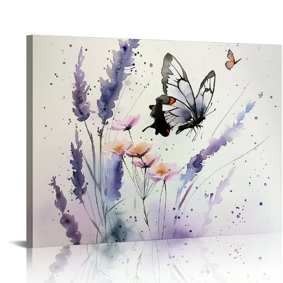 Fenyluxe Butterfly Flowers Watercolor Wall Decor For Bedroom Kitchen Art Home Decor Ready To Hang Room Art 16x12in