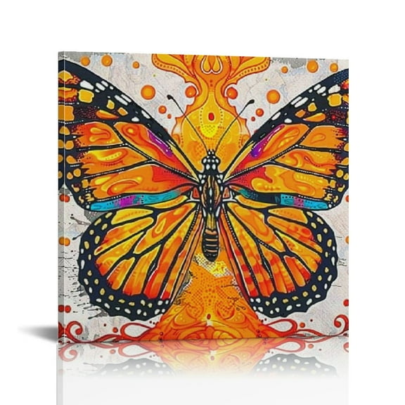 Fenyluxe Butterfly Orange Psychedelic Art Wall Decor Canvas - Ready to Hang Room Home Art Decor 12x12in