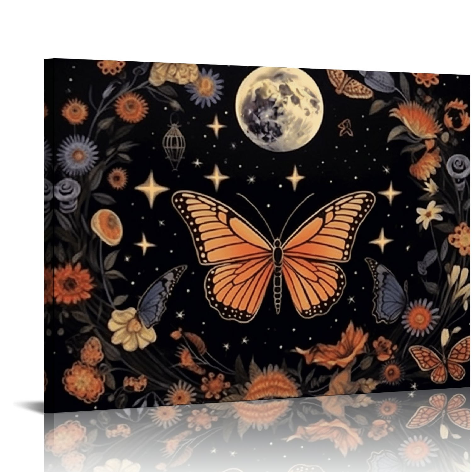Fenyluxe Butterfly Stars Moon Canvas Ready to Hang Wall Art Decor for ...