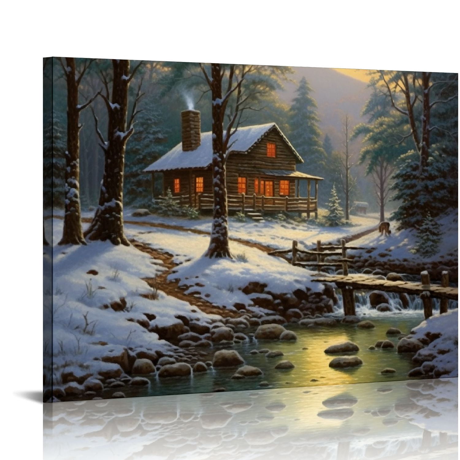 Fenyluxe Cabin Woods Stream Canvas Print Wall Art Decor Ready To Hang ...