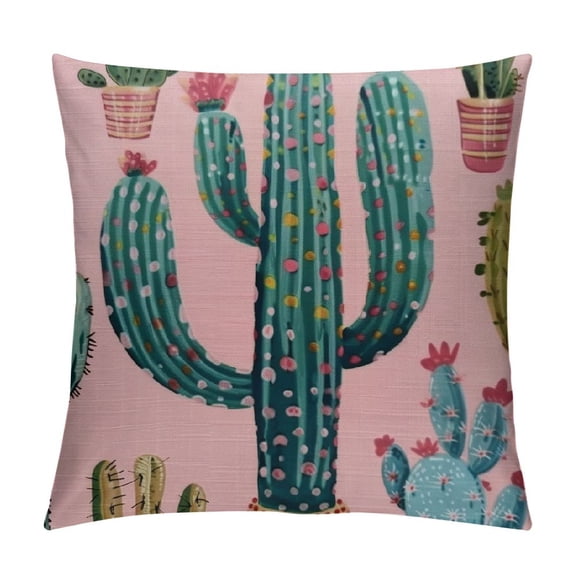 Fenyluxe Cacti Flower Pattern Throw Pillow Case Watercolor Cactus and Succulents Printed Pillow Cushion Cover Home Sofa Decorative 22x22in