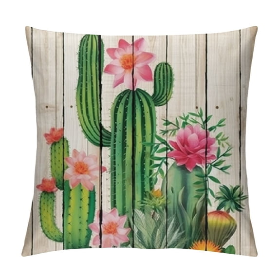 Fenyluxe Cactus Plant Flowers Folk Art Pillow Cushion Covers Short Plush 1PC 24x24in