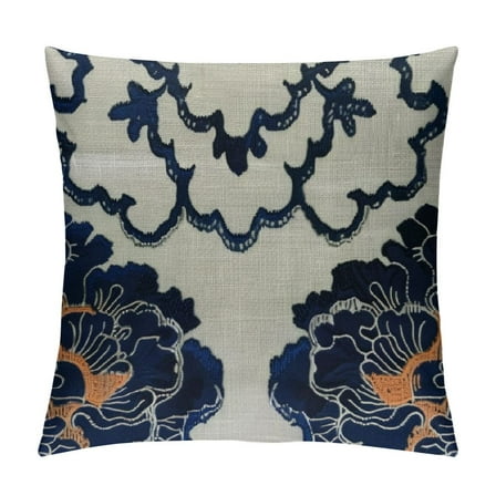 Fenyluxe Canvas Decorative Cushion Covers Navy Blue Bohemian Flower Throw Pillow Covers 12x12in