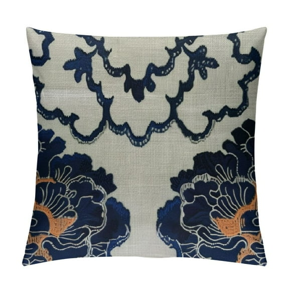 Fenyluxe Canvas Decorative Cushion Covers Navy Blue Bohemian Flower Throw Pillow Covers 12x12in
