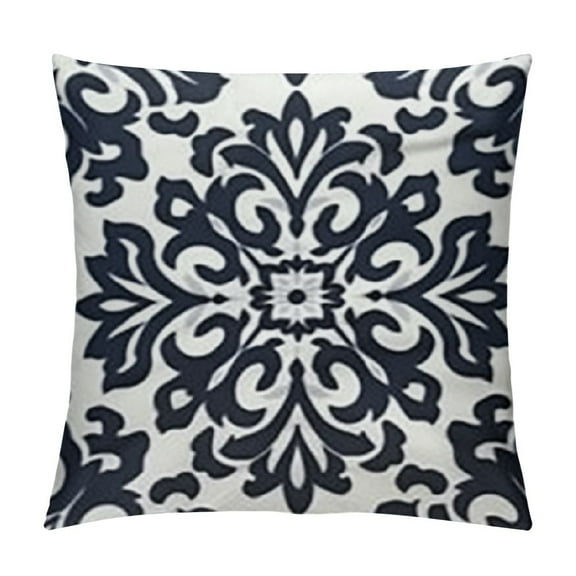 Fenyluxe Canvas Decorative Cushion Covers Navy Blue Bohemian Flower Throw Pillow Covers 12x12in
