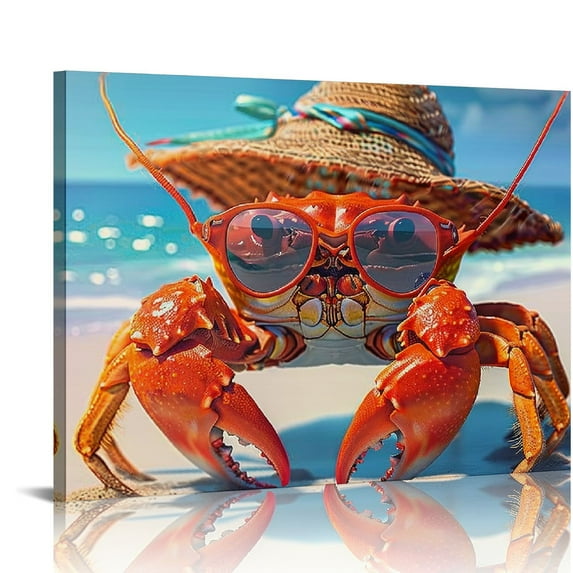 Fenyluxe Canvas Print Wall Art Crab Theme Ready To Hang Home Decor for Living Room Bathroom Office Hotel Office Salon 16x12in