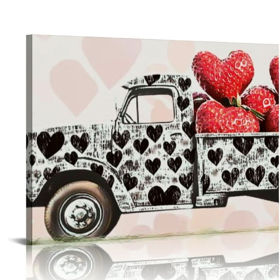 Fenyluxe Canvas Print Wall Art Hearts Strawberries Home Decor 16x12in