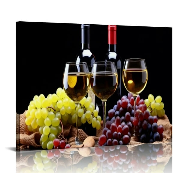 Fenyluxe Canvas Print Wine Bottles, Wine Glasses, Grapes Wall Decor For Bedroom & Kitchen - Modern Art Decor, Ready To Hang, Home Wall Pictures 16x12in