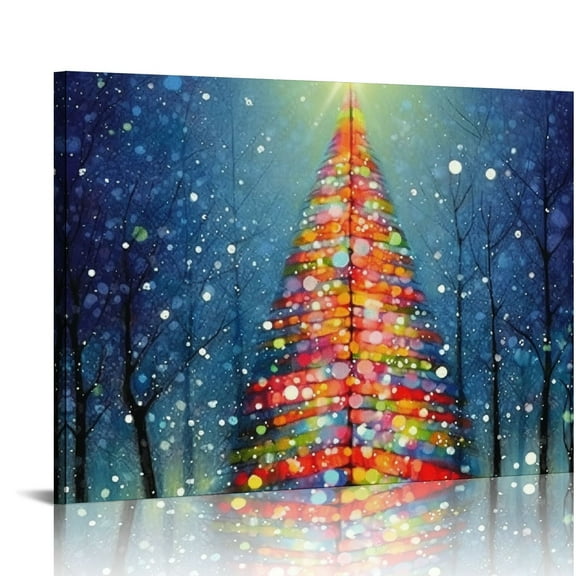 Fenyluxe Canvas Prints Wall Art Christmas Tree Snow Light Ready to Hang Home Decor for Bathroom, Ideal Gift for Various Occasions 16x12in