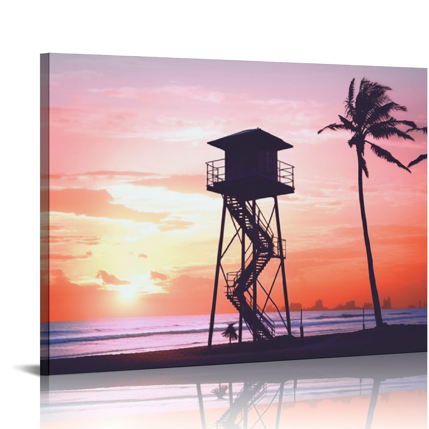 Fenyluxe Canvas Prints Wall Art Sunset Palm Tree Beach Ready to Hang ...