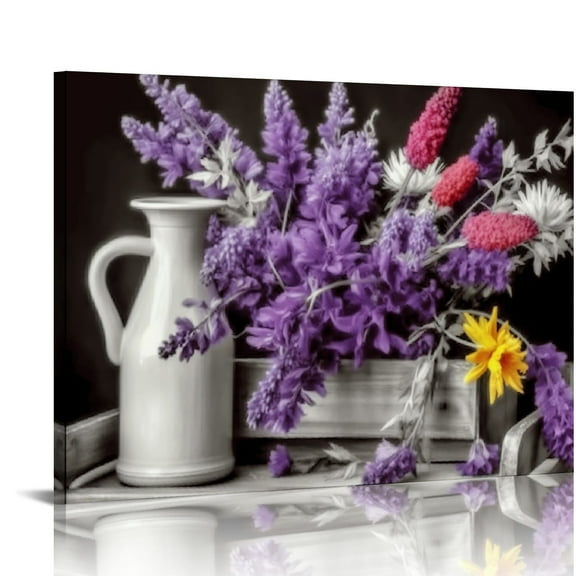 Fenyluxe Canvas Wall Art for Bedroom Bathroom Wall Decor Purple Lavender Flower and Zen Stone Painting Pictures Print on Canvas Spa Still Life Artwork Framed Ready to Hang 20x16in
