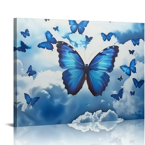Fenyluxe Canvas Wall Art Butterfly Clouds Blue Wall Decor for Bedroom Kitchen Ready to Hang Home Art Print on Canvas 16x12in
