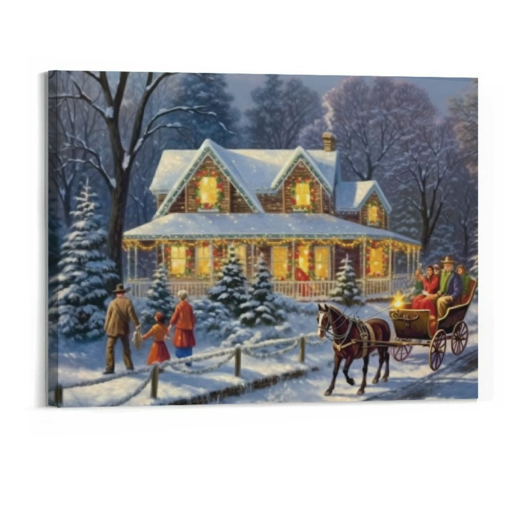 Fenyluxe - Canvas Wall Art Christmas Eve Painting Artwork for Home Wall ...