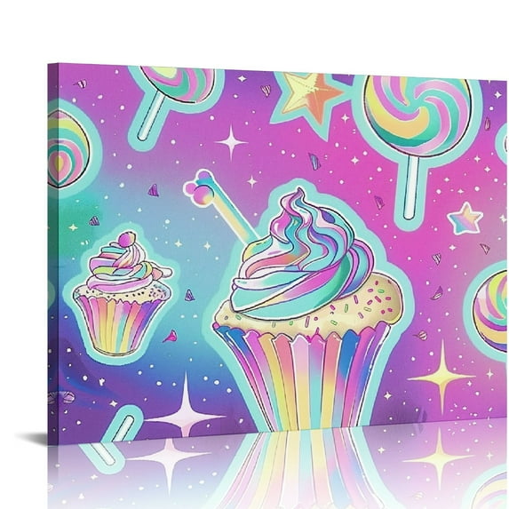 Fenyluxe Canvas Wall Art Cupcake Lollipop Star Wall Decor for Bedroom Kitchen Ready to Hang Room Home Art Decor Prints 16x12in
